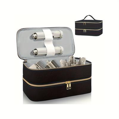 TEMU Double-layer Stylish Organizer Bag For Hair Tools - Travel Case With Zipper Closure, Design, Curling Irons, Hair Dryers & Grooming Tools, Compact & Portable, Travel Bag, , Doublelayer Design Image