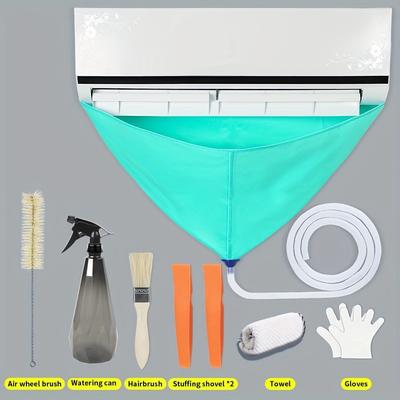 TEMU Pvc Air Conditioner Cleaning Cover Kit With Drain Hose, Waterproof Leakproof Ac Maintenance Cleaning Bag Set With Cleaning Tools And Accessories - No Battery Required Image