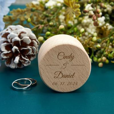 TEMU Personalized Round Wooden Ring Box Engagement Ring Box Ring Holder Anniversary Gift Wedding Decoration Natural Wood Carving Crafts Image