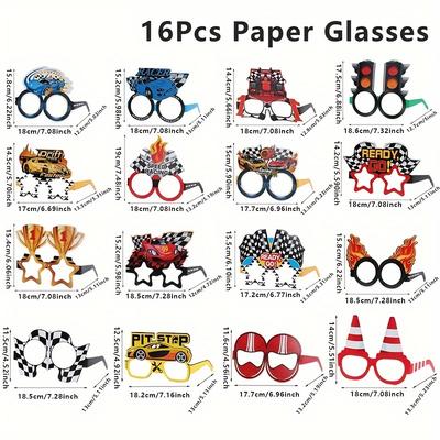 TEMU 16pcs, Racing Paper Glasses, Colorful Party Eyewear For Photo Booth, Racing Themed Party Gifts Glasses, Birthday Party Supplies, Adults Photo Booth Props, Birthday Gifts Image