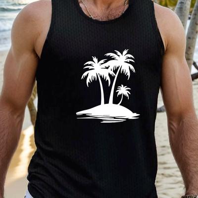 TEMU Plus Size, Vacation Print Men's Tank Top, Breathable Comfy Sleeveless For Sports Fitness, Big & Tall, Plus Size Tank Tops, Plus Size Image