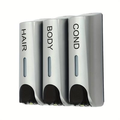 TEMU 1 Shower Soap Dispenser, Shampoo And Conditioner Dispenser, 3 Headed Soap Dispenser, /silvery, Circular Column Shape, Modern Minimalist Style, Wall-mounted Image