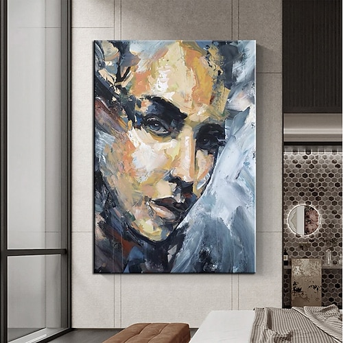 Handgefertigtes Gemälde „Frau mit Seesturm", handgemaltes Ölgemälde, Wandkunst, schwarze Kunst, Kunstwerk „Frau mit Gesicht", gesichtsloses Gemälde, Porträt, Ölgemälde, abstraktes Damengemälde, Dekor, Image