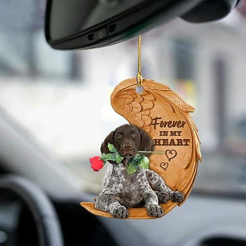 Niedlicher Engelsflügel-Hund „Forever in My Heart" zum Aufhängen, Cartoon-Anhänger, niedlicher Anhänger für Autotasche, Schlüsselanhänger, Auto-Ornamente für Rückspiegel, Innendekoration im Auto Image
