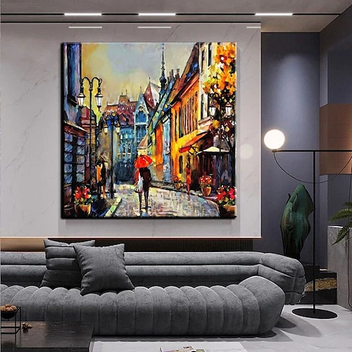 Handgefertigtes, handgemaltes Ölgemälde, Wandgemälde „Regentage", originaler Regen, urbane Kunst, Regenschirmkunst, Ölgemälde, abstraktes Kunstwerk, Dekor, gerollte Leinwand, kein Rahmen, ungedehnt Image