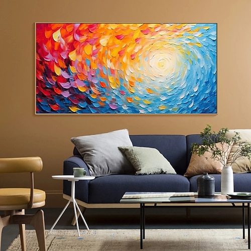 Gemälde „Blazing Sun" auf Leinwand, handgemalt, farbenfrohe strahlende Sonnenkunst, strukturierte Wandkunst, Boho-Leinwand-Wandkunst, farbenfrohe Struktur, Ölgemälde für Wohnzimmer, Kunst, Image