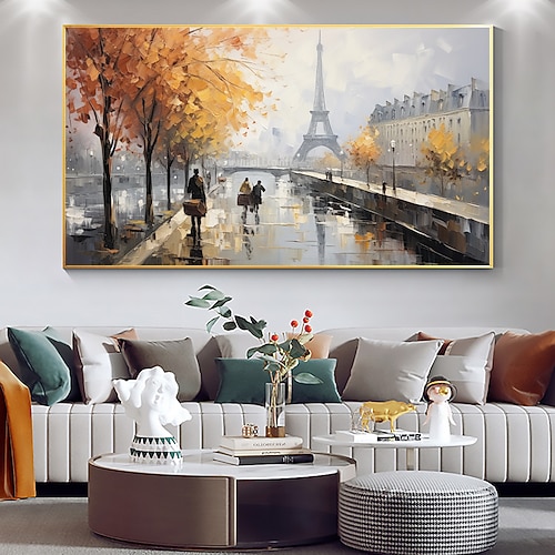 Handgefertigtes Original-Ölgemälde „Straßenlandschaft" auf Leinwand, Wandkunst-Dekor, Eisenturm-Kunst für Heimdekoration, mit gespanntem Rahmen/ohne Innenrahmen-Gemälde Image