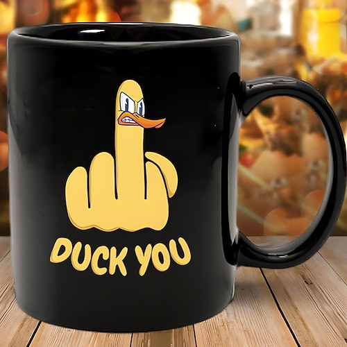 Lustige Tasse mit Aufschrift „Duck You", Keramik, lustige Kaffee-Geschenktasse, schwarz, Retro-Vintage, lässiger Streetstyle-Becher, 330 ml Image