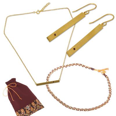 Simply Gold,'Gold-Plated Garnet-Accented Jewelry Curated Gift Set'