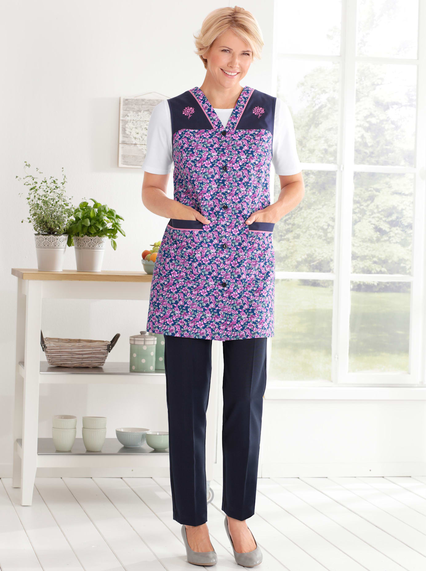 Kochschürze CLASSIC BASICS, Damen, Gr. 54, rosa (fuchsia, bedruckt), Baumwollmischung, Kunstfaser, Polyester, Schürzen Image