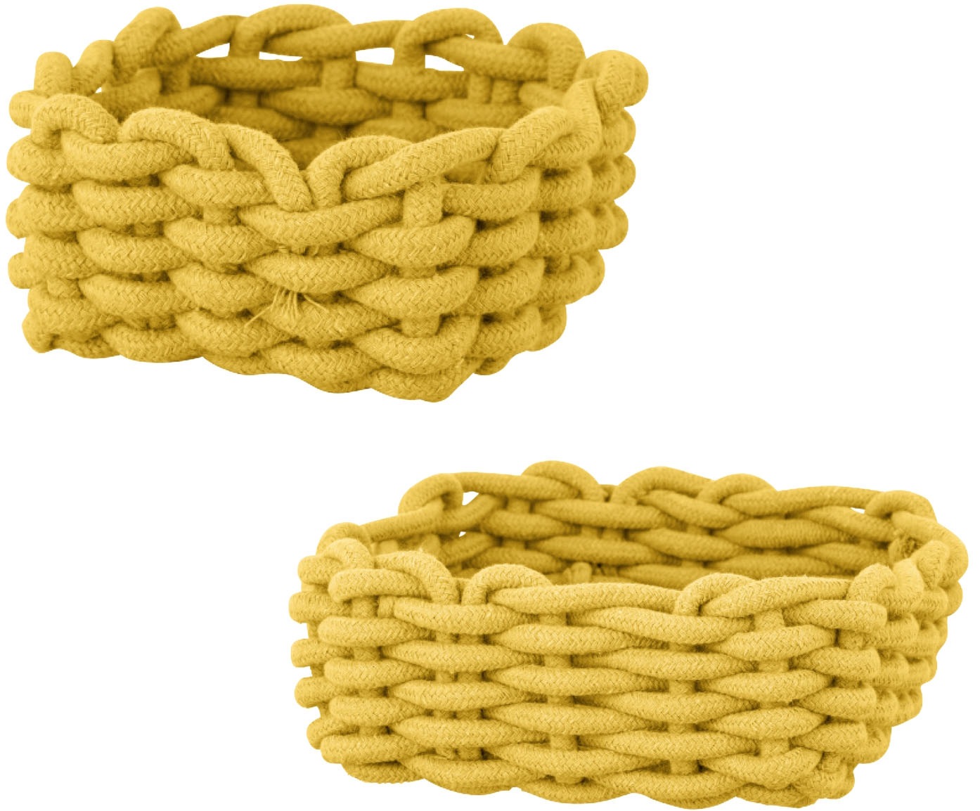 Aufbewahrungskorb "»Melara«", gelb (senfgelb), B:21,5cm H:7,5cm T:21,5cm, Baumwolle, Metall, Polyester, SCHÖNER WOHNEN-KOLLEKTION, Aufbewahrungsboxen, Badkörbe aus Cotton Rope zur Aufbewahrung von Badutensilien, 2 Größen