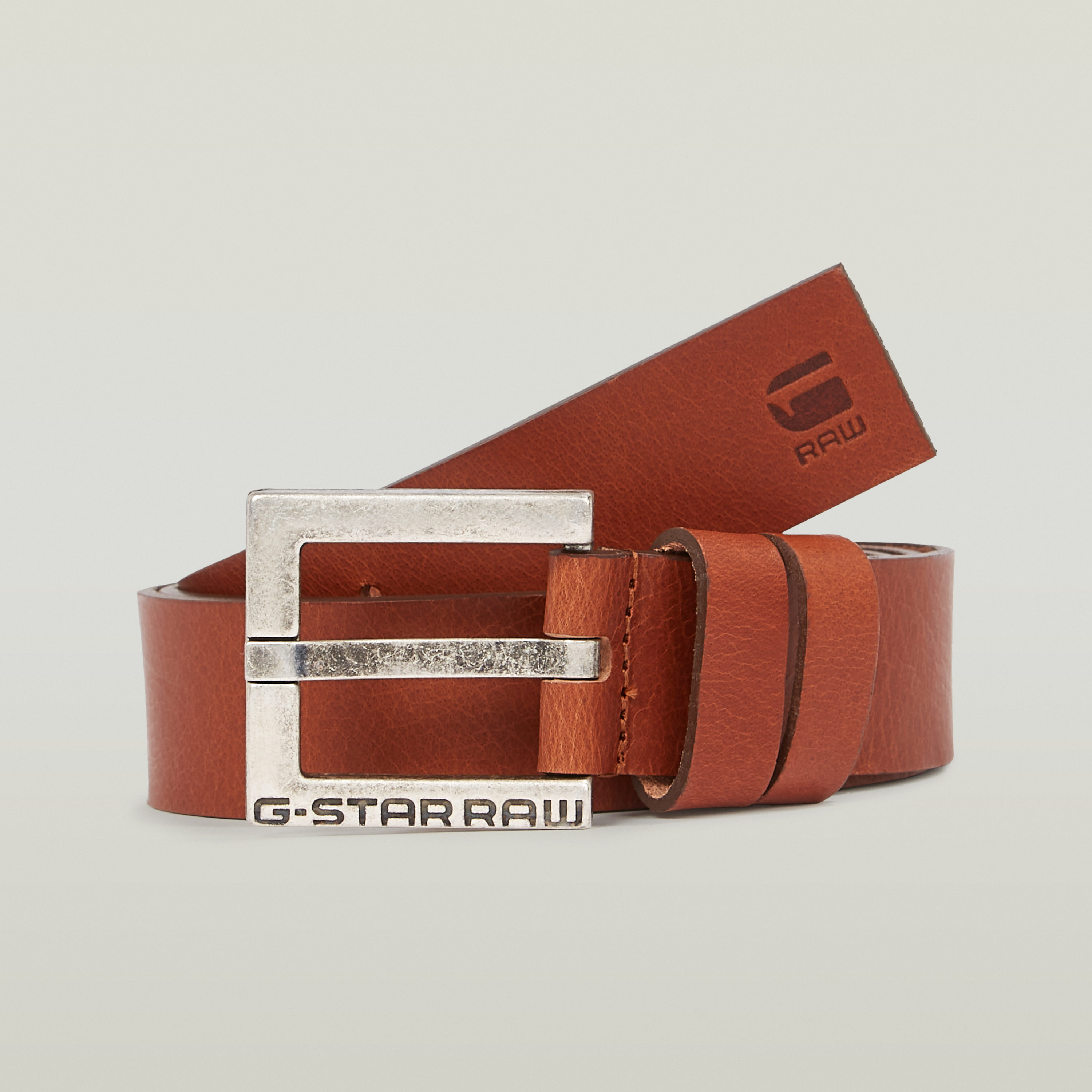 Ledergürtel G-STAR "New Duko Belt", Herren, Gr. 100, braun (antic silber, cognac), Büffelleder, Gürtel Ledergürtel