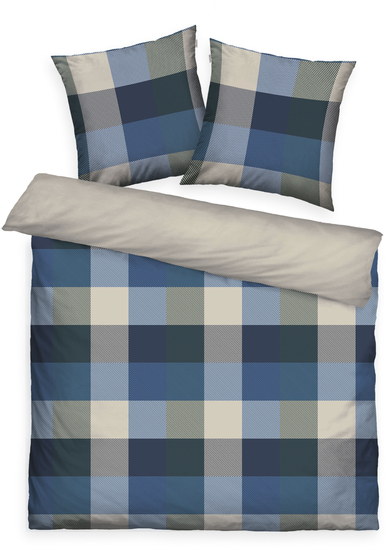 Bettwäsche TOM TAILOR HOME "BOLD MOSAIC in Gr. 135x200cm, 155x220cm oder 200x220cm", blau (navy, forest), B/L: 200cm x 220cm, 1 Stk., 2 Stk., Flanell, B/L: 80cm x 80cm & 80cm x 80cm, 3 Stk., Flanell, Obermaterial: 100% Baumwolle, Bettwäsche, new... Image