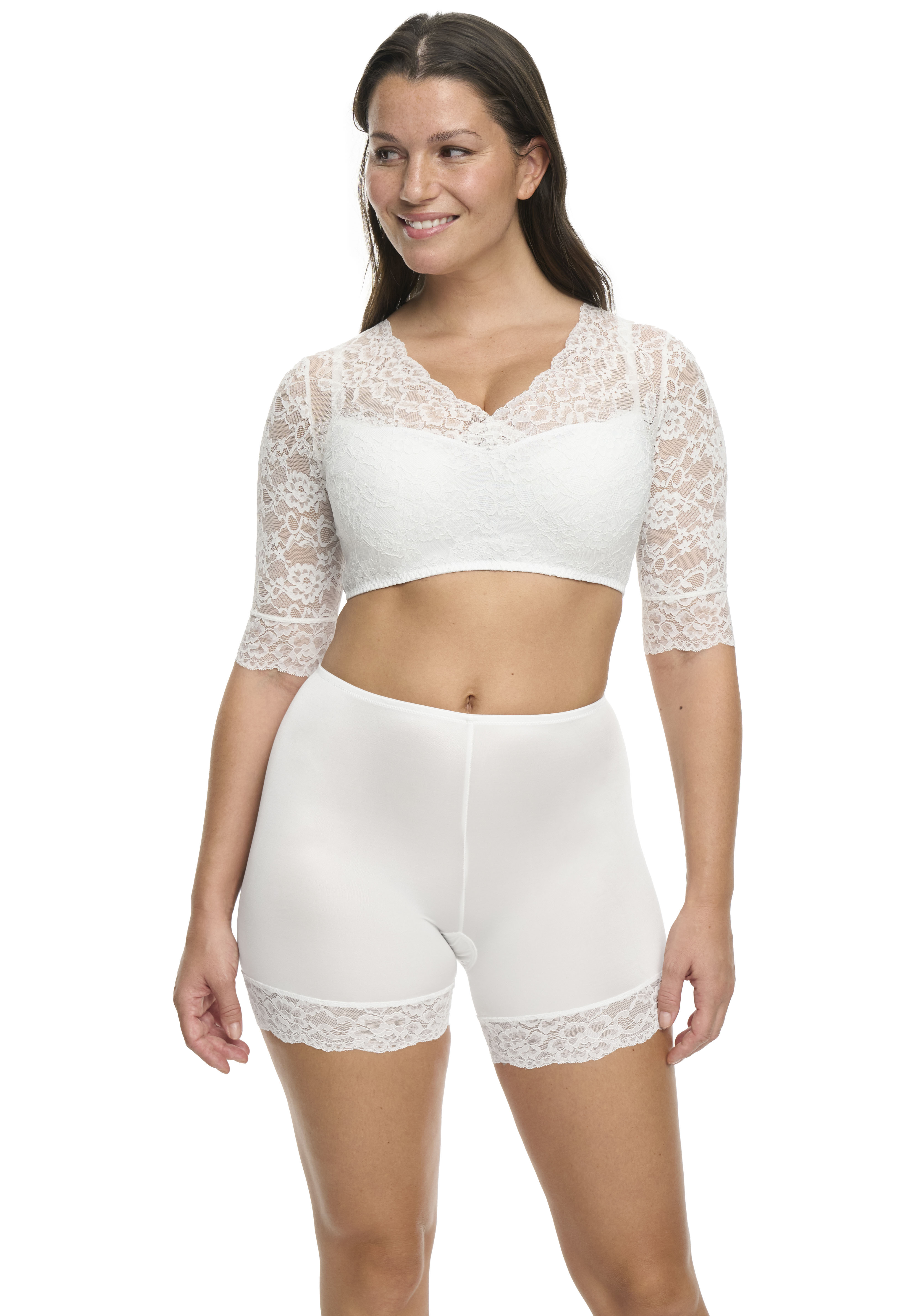 Dirndlbluse SUSA "Wiesn-Zauber", Damen, Gr. 46, weiß, Spitze, Obermaterial: 89% Polyamid, 11% Elasthan, bestickt, unifarben, eng bauchfrei, V-Ausschnitt, Ärmel ohne Ärmelschlitz Spitze, Blusen Dirndlbluse, florale Spitze, halbarm, elastisch,...