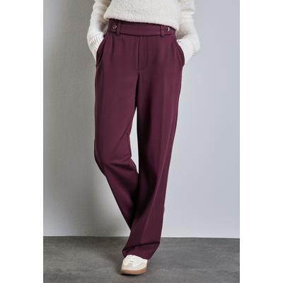 Stoffhose STREET ONE, Damen, Gr. 34, Länge 32, rot (mulberry rot), Web, Obermaterial: 61% Viskose, 32% Polyamid, 7% Elasthan, unifarben, casual, straight fit, Hosen, mit Knopfdetail am Bund Image