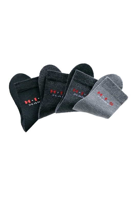Basicsocken H.I.S, Kinder, Gr. 35-38, schwarz (schwarz, anthrazit, grau, mittelgrau), Baumwolle, Elasthan (LYCRA), Polyamid, unifarben, elastisch, Socken, mit kontrasfarbenem Logo Image