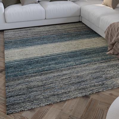 Teppich WECON HOME "Hamptons TWENTYFOUR", grau (grau blau), B:140cm H:10mm L:200cm, Polyester, Teppiche, Läufer, Kurzflor, Wohnzimmer, Schlafzimmer, elegant, robust, Streifen Image