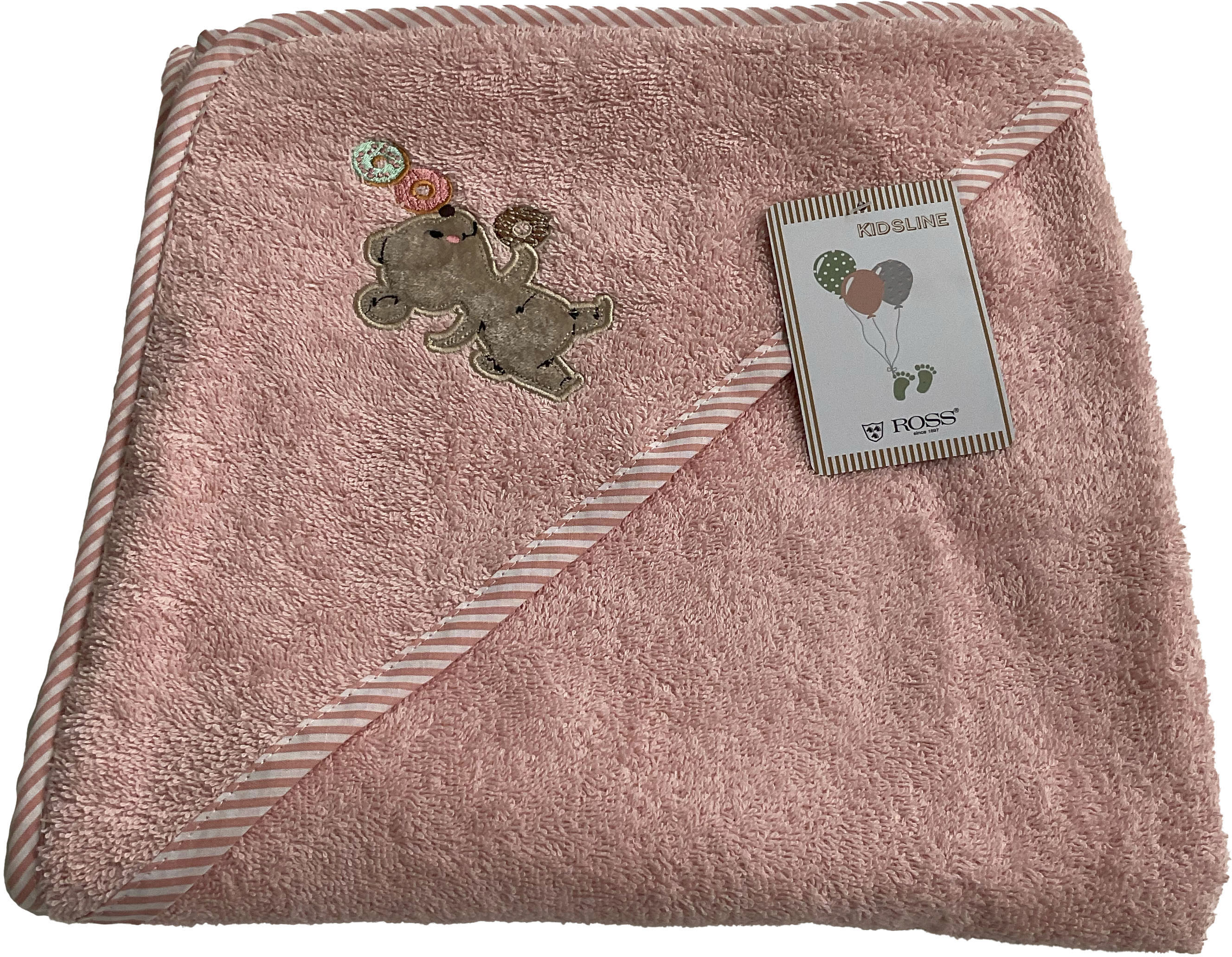 Kapuzenhandtuch ROSS "KIDSLINE", pink (soft pink), B:100cm L:100cm, Frottier, Baumwolle, Handtücher, 100 % Baumwolle, Kapuze, Stickerei