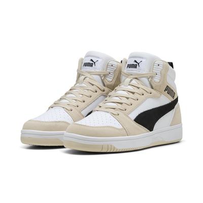 Sneaker PUMA "Rebound v6 SD Sneakers Erwachsene", Gr. 42, schwarz-weiß (alpine snow schwarz, weiß), Obermaterial: Kuhleder, Synthetik, Textil; Futter: Textil; Innensohle:, Textil; Laufsohle: Gummi, Schuhe Image