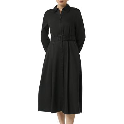 Midikleid COMMA, Damen, Gr. 38, N-Gr, schwarz, Popeline, Obermaterial: 71% Baumwolle, 26% Polyamid, 3% Elasthan, unifarben, casual, Midi, Langarm angesetztes Bündchen mit Knöpfen, Kleider, mit Hemdkragen und Gürtel Image