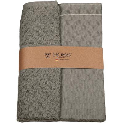 Geschirrtuch ROSS "2er Set 908, 1 Geschirrtuch + 1 Küchenfrottiertuch in einer Banderole", grau (flanell), B:50cm L:70cm, 50% Baumwolle, 50% Leinen, 100% Baumwolle, Geschirrtücher, Zwirn Halbleinen Geschirrtuch + Küchenfrottiertuch aus 100% Baumwolle Image