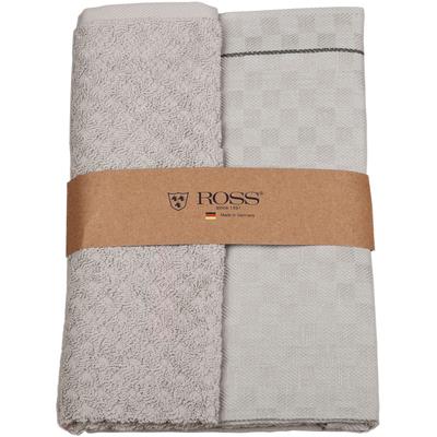 Geschirrtuch ROSS "2er Set 908, 1 Geschirrtuch + 1 Küchenfrottiertuch in einer Banderole", silber (chrom), B:50cm L:70cm, 50% Baumwolle, 50% Leinen, 100% Baumwolle, Geschirrtücher, Zwirn Halbleinen Geschirrtuch + Küchenfrottiertuch aus 100% Baumwolle Image