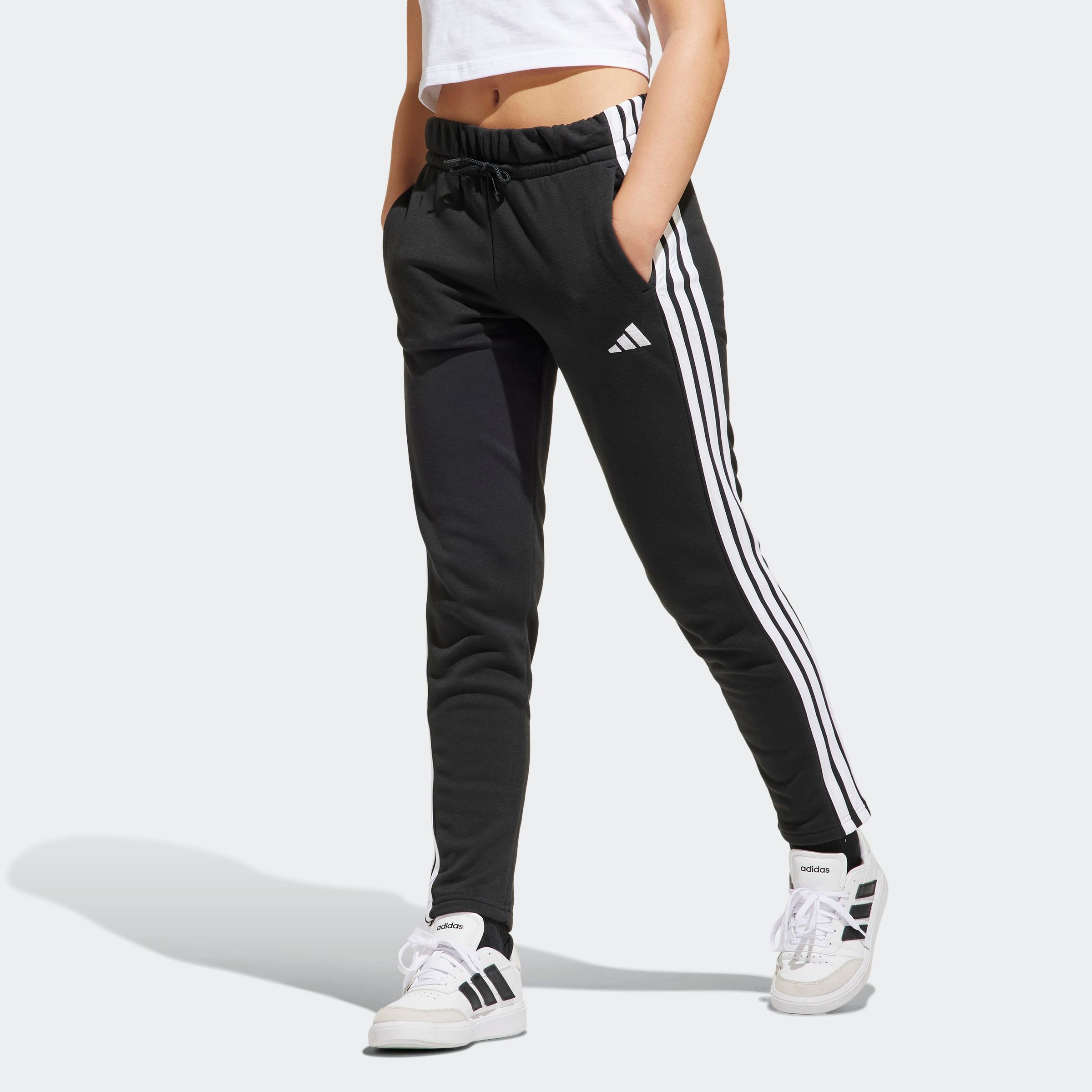 Sporthose ADIDAS SPORTSWEAR "JG 3S FT PT 280", Kinder, Gr. 170, N-Gr, schwarz-weiß (schwarz, weiß), Obermaterial: 55% Baumwolle, 36% Polyester, 9% Viskose, Hosen Image