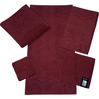 Waschhandschuh ROSS "Cashmere feeling", rot (vino), B:16cm L:22cm, Frottier, Frottier, Handtücher (Packung), mit Wellen-Bordüre Image