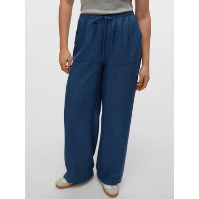 Schlupfhose VERO MODA "VMMELANEY HW LOOSE PANT WVN GA NOOS", Damen, Gr. S (36), N-Gr, blau (schwarz denim detail:melange), Web, Obermaterial: 100% Polyester, meliert, modisch, loose fit, Hosen, Sommerhose Image