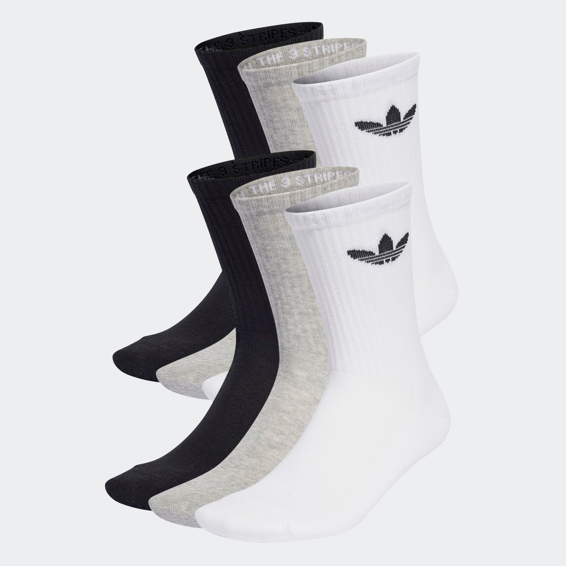 Sportsocken ADIDAS ORIGINALS "TR CREW S 6P", Herren, Gr. S (37/39), schwarz-weiß (schwarz, weiß, medium grau heather), Obermaterial: 65% Baumwolle, 31% Polyester, 3% Elasthan, 1% sonstige Fasern, Socken Sportsocken, für Laufen, 6er-Pack, mit Trefoil...