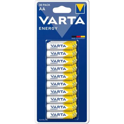 VARTA Batterie "30er Pack Energy AA Mignon LR6 Alkaline - Made in Germany", gelb (weiß, gelb), B:14,5mm H:50,5mm T:14,5mm Ø:14,5mm, Batterien