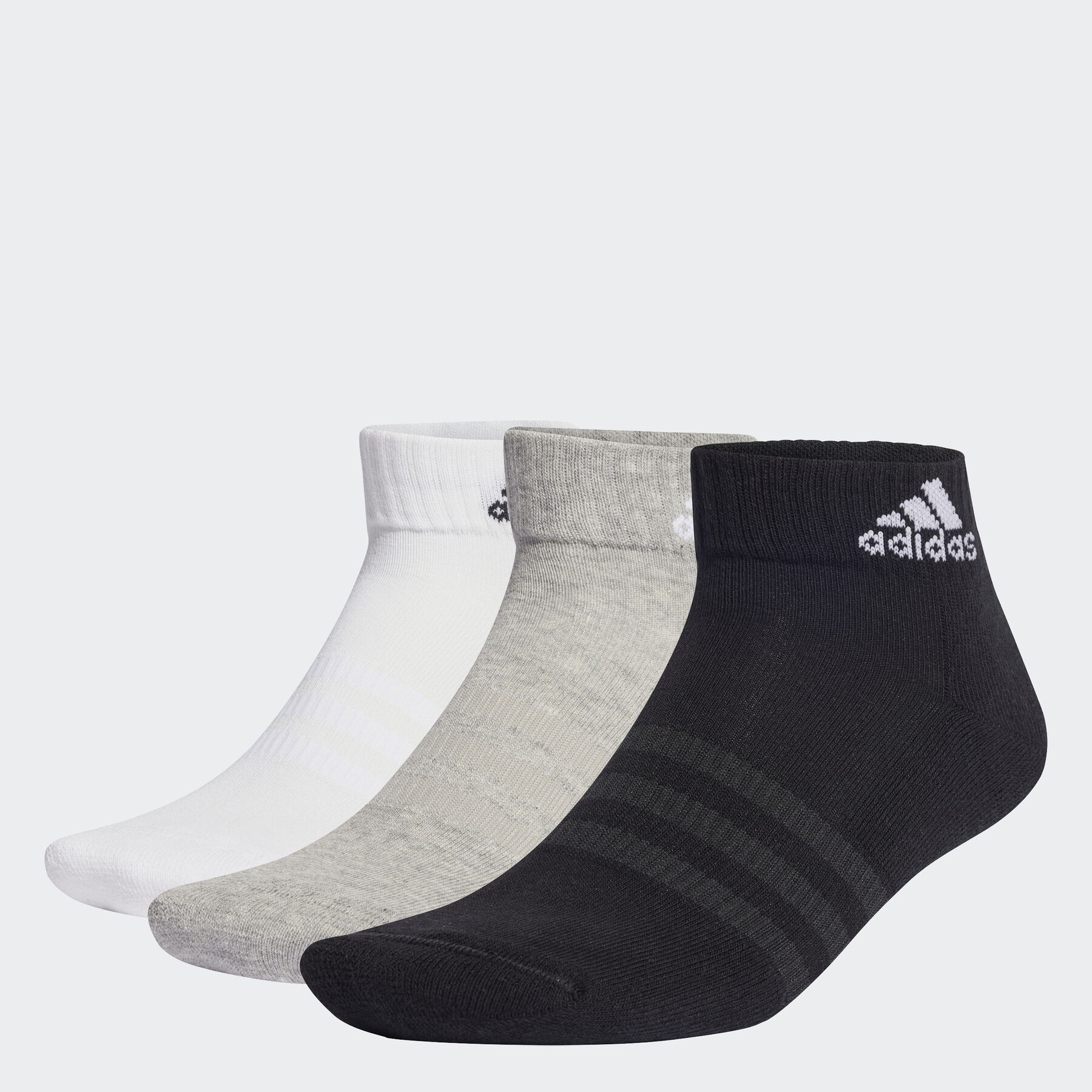 Funktionssocken ADIDAS PERFORMANCE "CUSHIONED SPORTSWEAR ANKLE SOCKEN, 6 PAAR", Herren, Gr. L (43/45), blau (medium grau heather, weiß, schwarz), Obermaterial: 62% Baumwolle, 34% Polyester, 3% Elasthan, 1% Polyamid, Socken