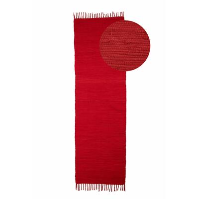 Teppich CARPETFINE "Kelim Chindi uni, auch als Läufer", rot, B:60cm H:5mm L:180cm, Baumwolle, Teppiche, Wendeteppich, reine Baumwolle, handgewebt, Uni-Farben, mit Fransen Image