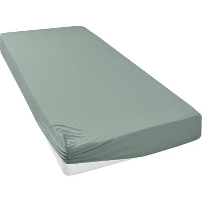Spannbettlaken ANDAS "Greta in Gr. 90x200, 140x200 oder 180x200 cm", grün (jade), B:90-100cm L:200cm, Jersey, Obermaterial: 100% Baumwolle, Laken, aus Baumwolle, für Matratzen bis 23 cm Höhe, Bettlaken, Spannbetttuch Image