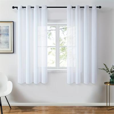 TEMU 2pcs White Transparent Semi- Sheer Curtains, Soft Solid Color Sheer Curtains For Bedroom, Living Room, Dining Room Office Home Decor Image