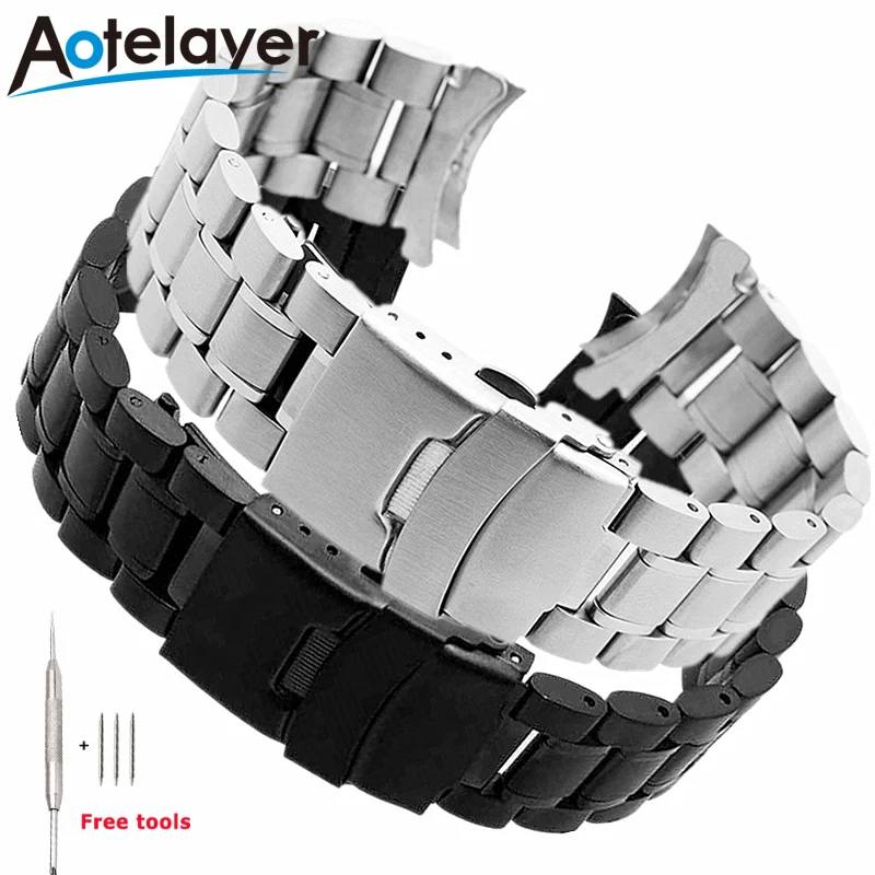 20mm 22mm massiver Edelstahl gebogenes Ende Uhren armband Universal Uhren armband Falt uhr Schnalle Uhr Zubehör mit Werkzeug Image