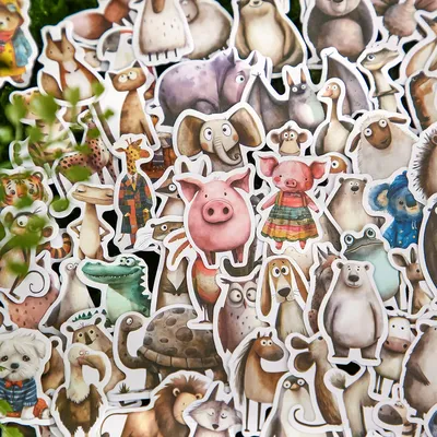 Mr Paper 100 Stück Cartoon-Aufkleber mit niedlichem Schwein, Elefant, Schaf, ästhetisch, dekorativ, Image