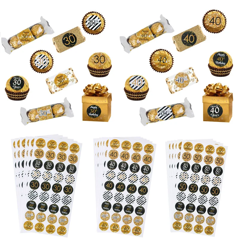 Aufkleber zum 30., 40. und 50. Geburtstag, Mitbringsel, Schwarzgold, 30., 40., 50 Jahre alt, Geburtstags- oder Jubiläumsfeier-Geschenkdekorationsetiketten Image