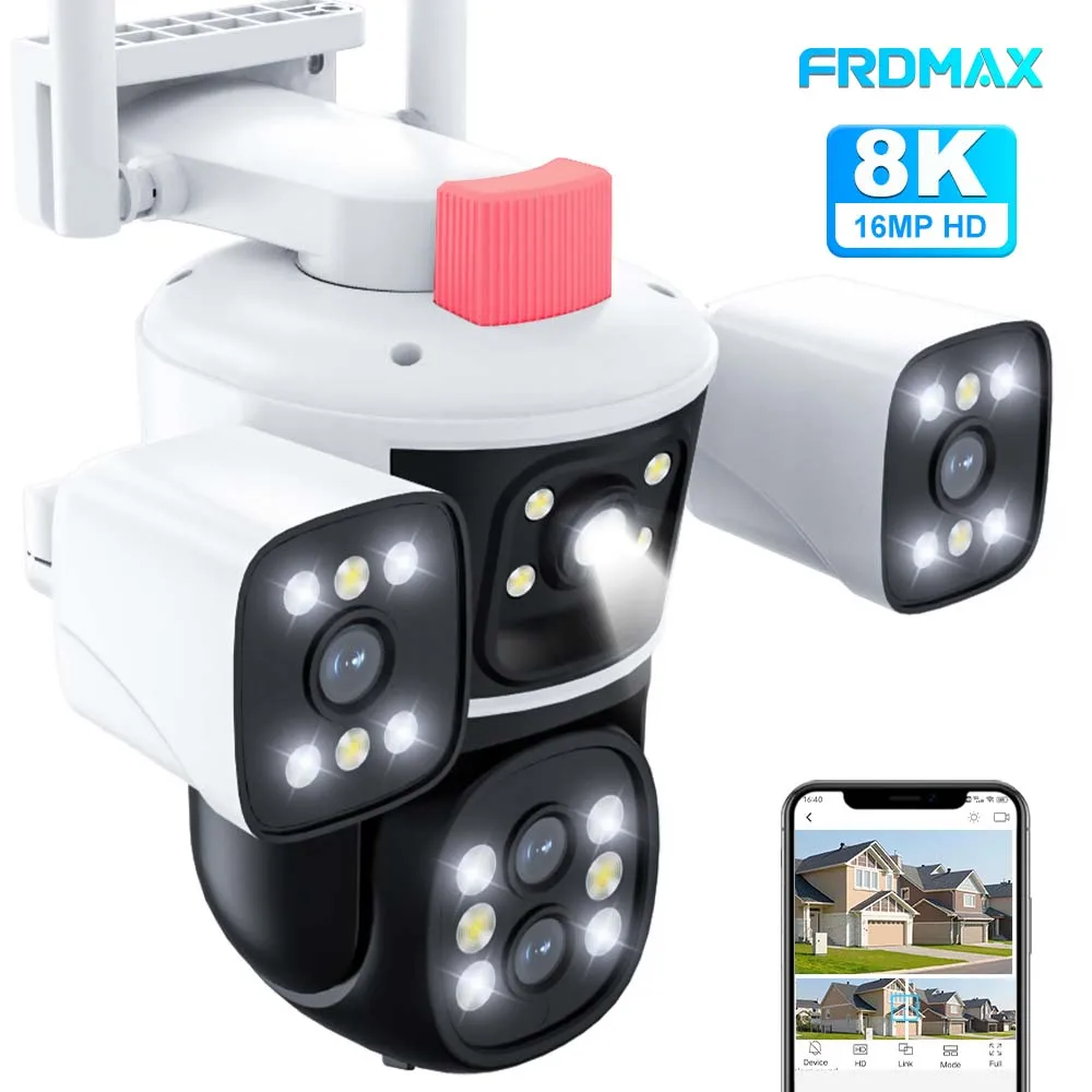 16MP 8K HD Wifi IP Kamera Vier Objektiv Drei Bildschirm 10X Zoom Outdoor PTZ Sicherheit Kamera Auto Tracking sicherheit Schutz CCTV Cam Image
