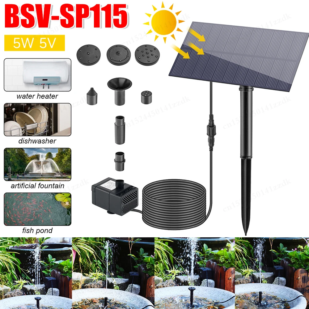 Mini-Solar-Brunnenpumpe, 5 W, 5 V, Power-Board-Set, Solarpanel, Wasserpumpe für Garten, Pool, Brunnen, Innenbereich, Vogel, Badezimmer, Außenbereich Image
