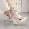 Große Größe 34-42 sexy transparente PVC-Plattform lässige Stiefel Sandalen für Frauen Peep Toe dicke Absätze Reiß verschluss Damen Party Schuhe weiß