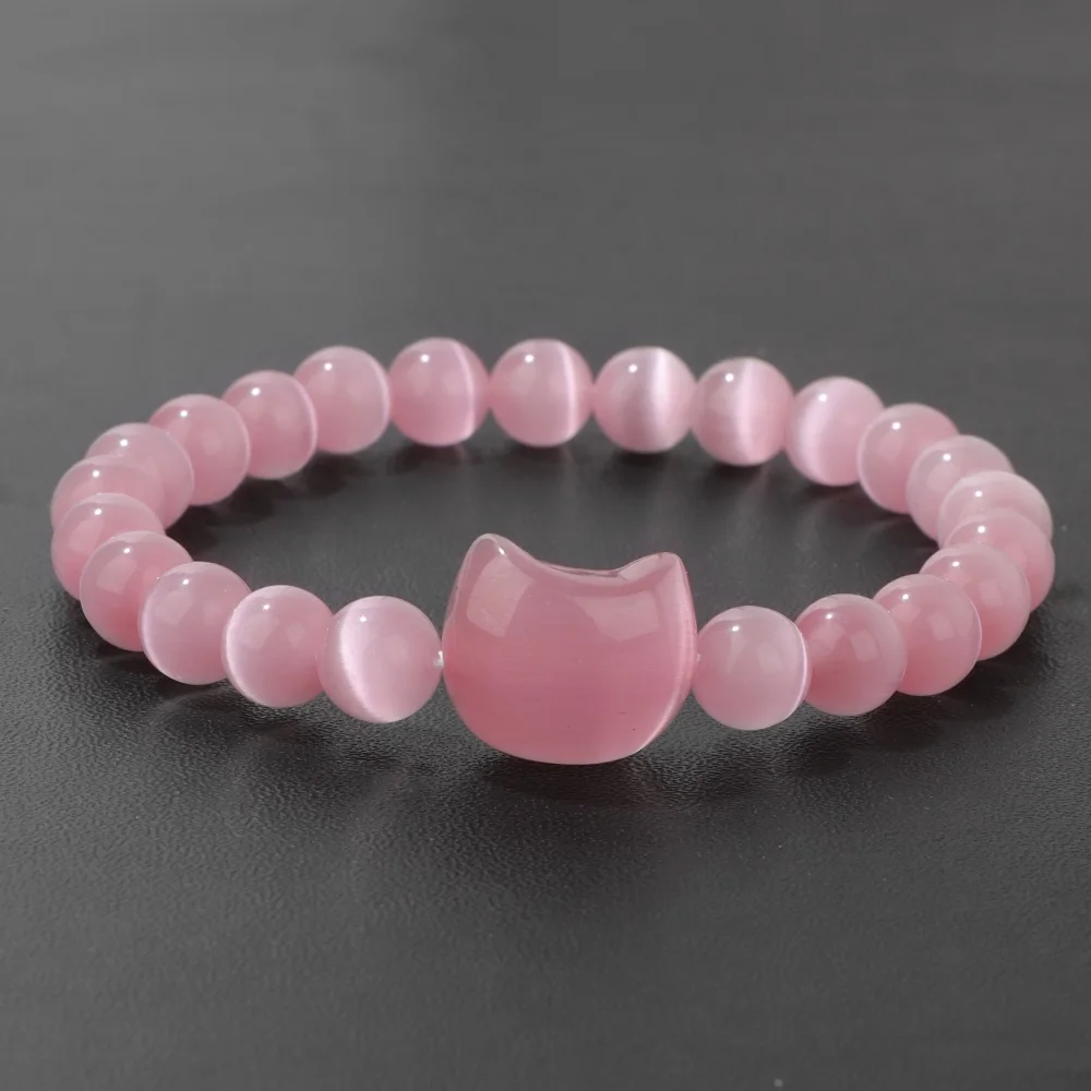 Natürliche Kristall Rosa Katze Auge Perlen Armband Heilstein Quarz Katze Kopf Charme Armbänder Frauen Männer Elegante Glück Schmuck Geschenk