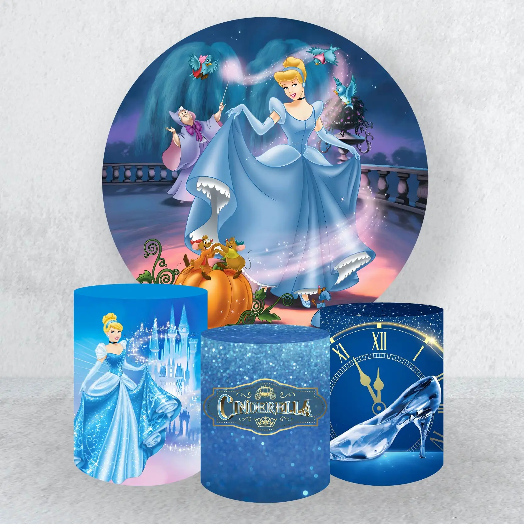 Prinzessin Aschenputtel Runde Hintergrundabdeckung, Kürbis Kutsche Zylinderabdeckungen Mädchen Party Hintergrund Dekor Babyparty Zubehör Image