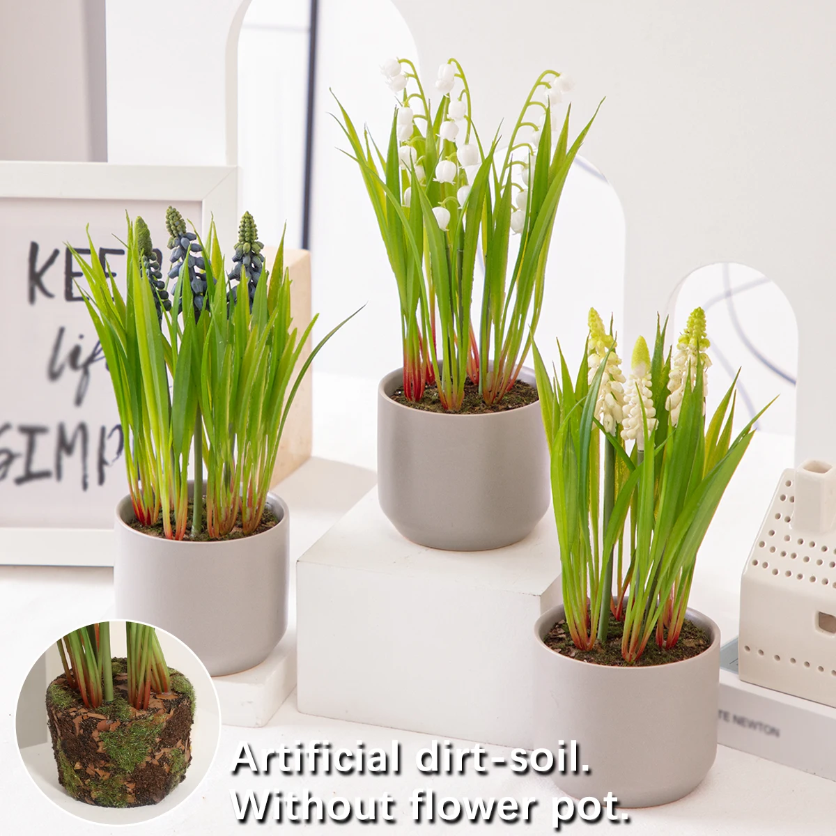 SIA FLOWER 1-teilige künstliche Pflanze mit Moosbasis, künstlicher Hyazinthe, Maiglöckchen, Blumentopfpflanze, Großhandel für Garten und Heimdekoration Image