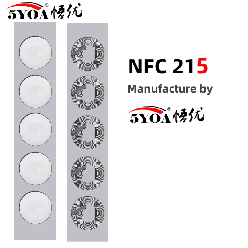 5 YOA NFC Ntag215 Tag 13,56 MHz Selbstklebender ISO14443A Aufkleber Weiß 215 NFC Telefon verfügbar RFID Tags Aufkleber Klebeetikett Image