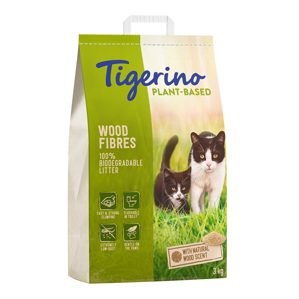 Lettiera Tigerino Plant-Based Fibre di legno - Odore naturale del legno (senza profumo) - 25 L (10,3 kg)