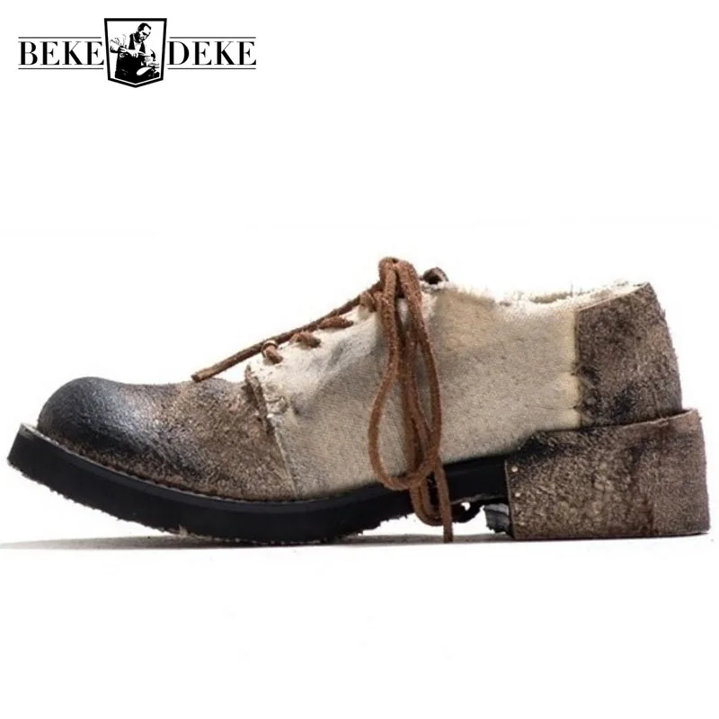 Designer Echtes Leder Kuh Schuhe Männer Vintage Lace-Up Casual Leinwand Schuhe Atmungsaktive Flache Schuhe Runde Kappe Arbeit & sicherheit Schuhe