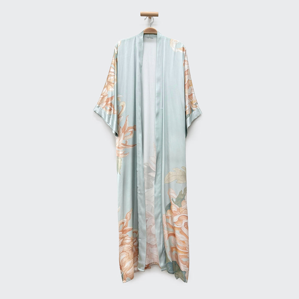 KIM+ONO Kimono Robe | Silk Kiku Long Kimono Robe | Silk | Misty Jade | Long
