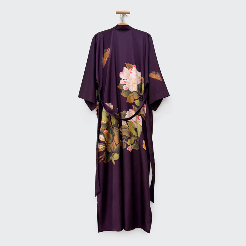 KIM+ONO Kimono Robe | Peony & Butterfly Long Kimono Robe | Polyester Charmeuse | Emerald | Long