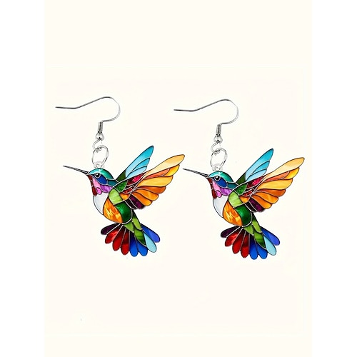 bunte Kolibri-Ohrhänger – leichtes Buntglas-Design für Frauen, perfekt für legere, künstlerische Anlässe und den Urlaub Image